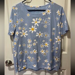 Daisy Print Sky Blue Blouse Size M